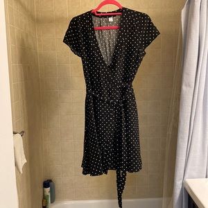 Old Navy Black and White Polka Dot Wrap Dress
